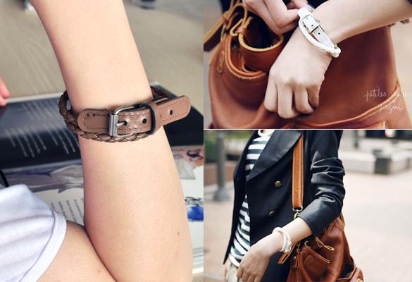 Fashion Weaved Leather Double Wrap Belt Buckle Bracelet  