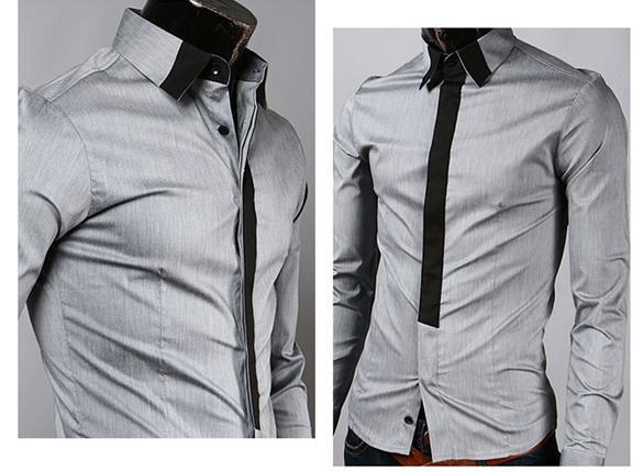 Hot Mens Casual False Tie Slim fit Stylish Long Sleeve Shirts Luxury 