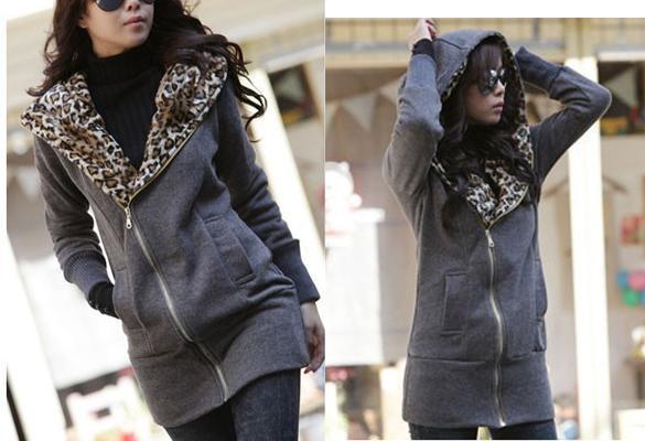 Women Korea Leopard fleece Hoodie Sweatshirt Jacket Coat Warm 