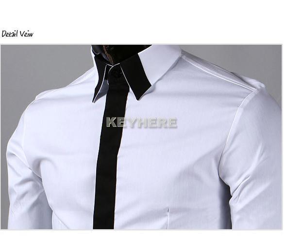 Two Colors Mens Casual False Tie Slim fit Stylish Long Sleeve Shirts 